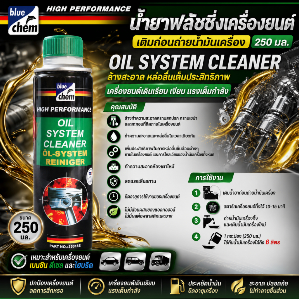 ฟลัชชิ่งเครื่องยนต์ เติมก่อนถ่ายน้ำมันเครื่อง OIL SYSTEM CLEANER 250 ml. น้ำยาล้าง(ระบบฟลัชชิ่ง)น้ำมันในเครื่องยนต์