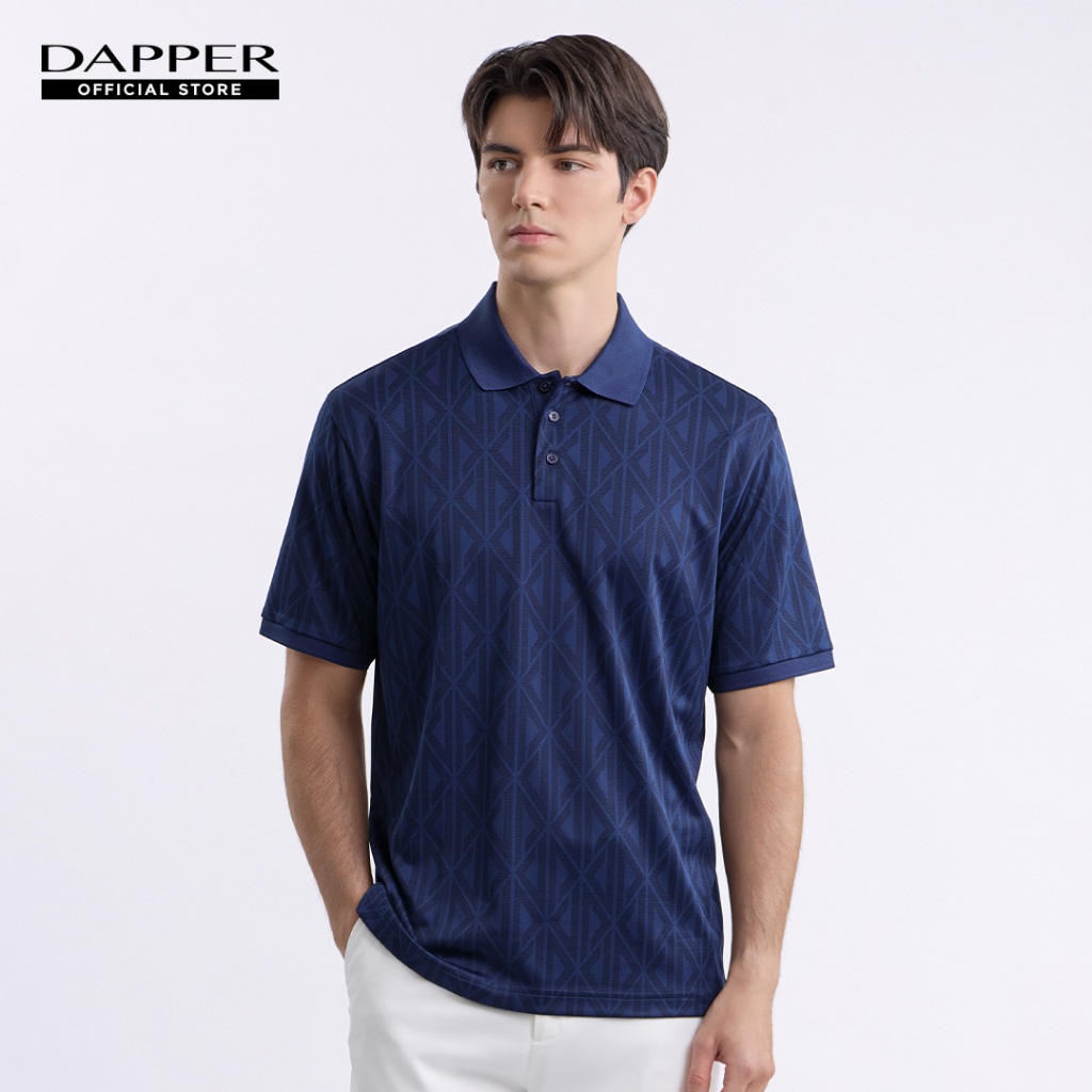 DAPPER เสื้อโปโล Geo Jacquard Polo Shirt สีกรมท่า (KP/NA/835RJ)