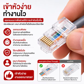Upliftish โมดูลปลั๊กสายเคเบิลอีเทอร์เน็ต CAT6 UTP/FTP rj45 ขั้วต่อเครือข่าย RJ45 แบบผ่านได้ 100 ชิ้น