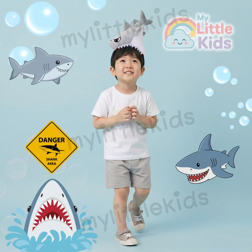 ชุดแฟนซีฉลามเด็กสีฟ้า ครบเซต ที่คาดผมฉลาม Shark Costume ชุดฮาโลวีนเด็ก ชุดคอสเพลย์เด็ก ชุดสัตว์เด็ก Baby Shark วันเด็ก