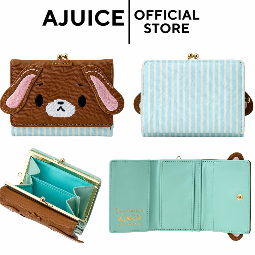 แท้จากญี่ปุ่น กระเป๋าสตางค์พับได้ Sanrio Sugarbunnie หนัง PU (ชูก้าสีน้ำตาล)