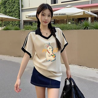 เสื้อปกทรงสเก็ตสวยๆผู้หญิงแฟชั่นมาใหม่ oversize เสื้อผ้าสาวอวบไซส์ใหญ่น่ารักๆ เสื้อยืดแขนสั้นลําลองทรงหลวมสไตล์เกาหลี