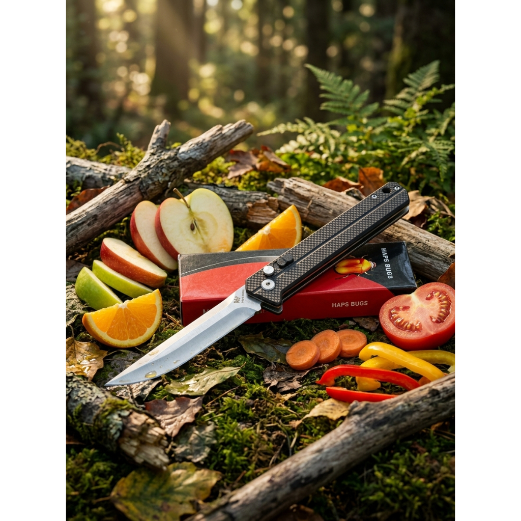 มีดอเนกประสงค์ ทำครัว เดินป่า มาพร้อมระบบล็อค Haps Bug Material D2 Auto Folding Knives