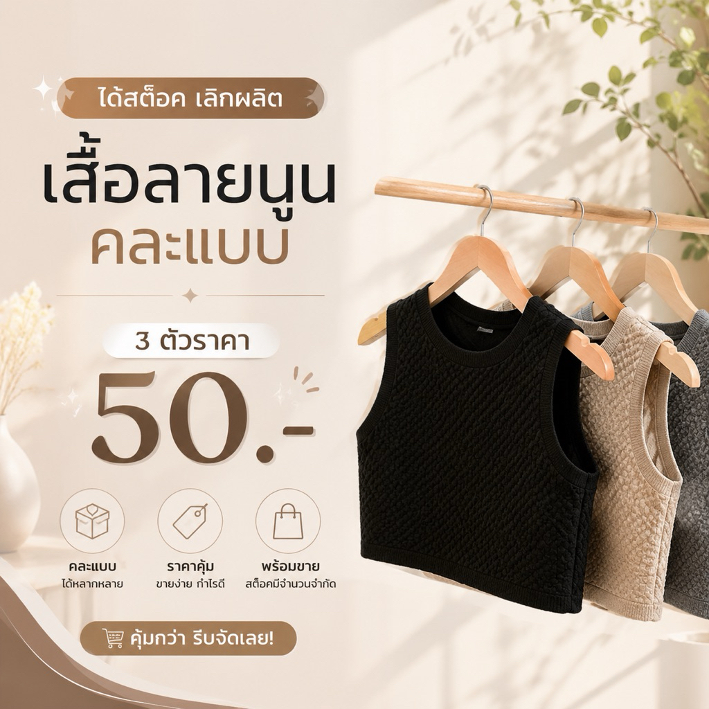 โล๊ะ สต็อค เสื้อกล้ามครอป ลายนูน พร้อมส่งFree Size