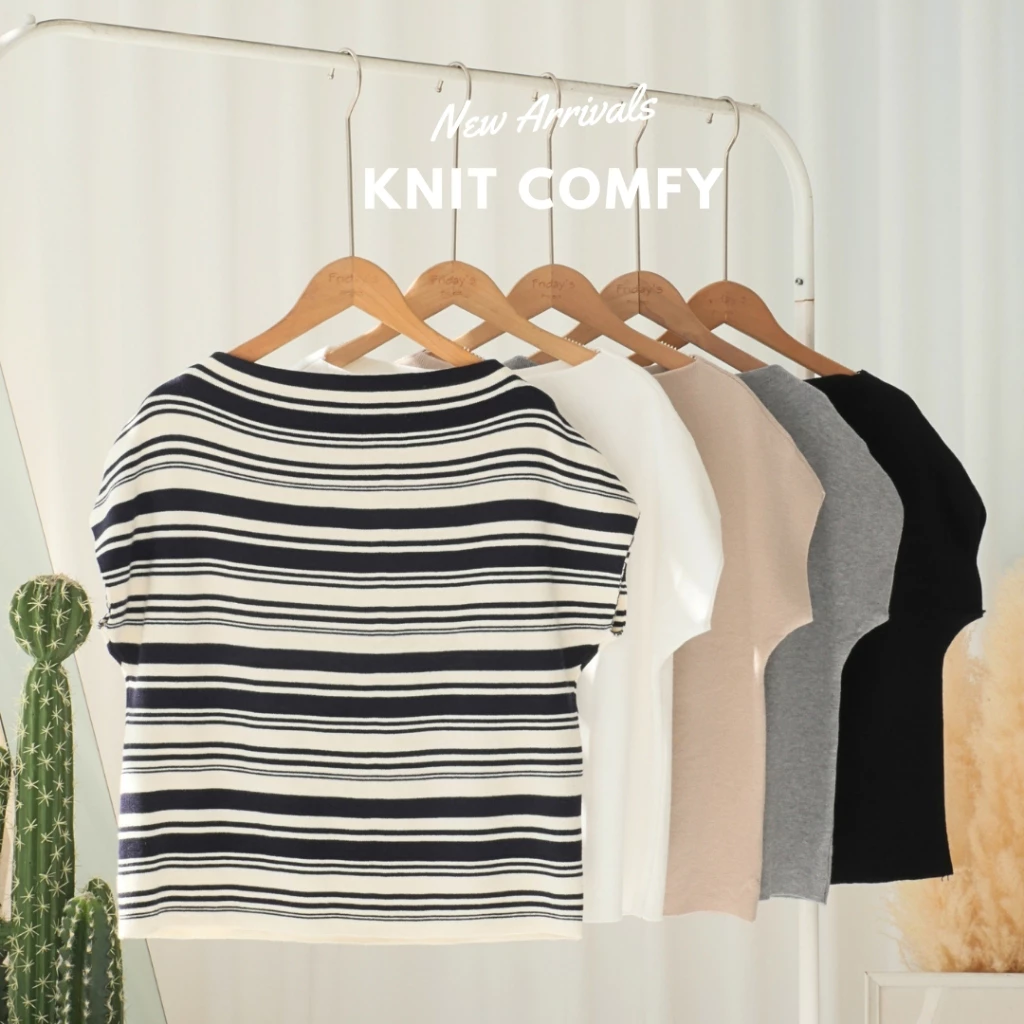 knit comfy เสื้อไหมพรมผ้าไม่หนามากทรงคอปาดผ้าใส่สบาย