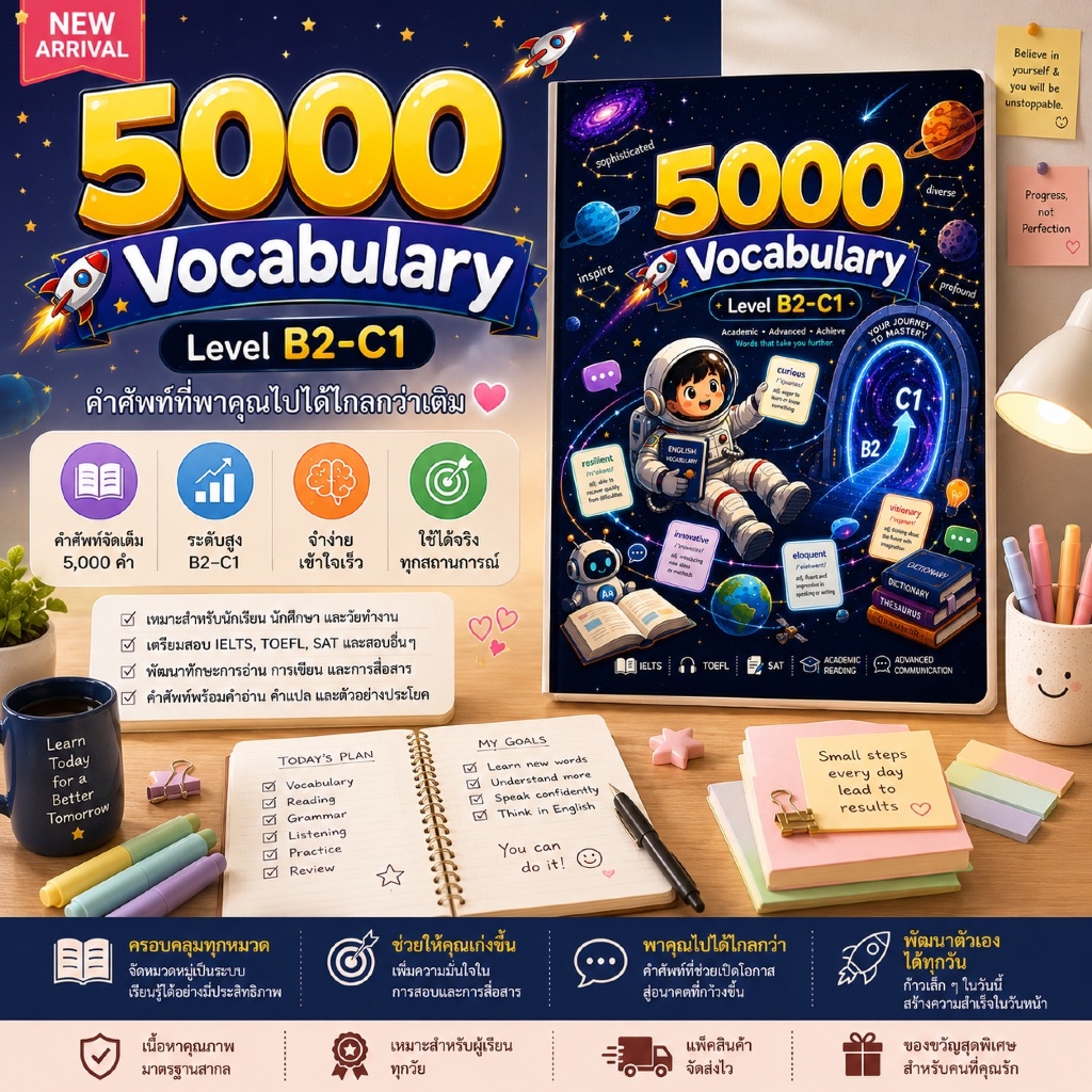 5000 Vocabulary B2–C1 | สมุดคำศัพท์ภาษาอังกฤษ 5,000 คำ พร้อมคำแปล ตัวอย่างประโยค