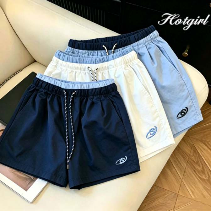 Hotgirl พร้อมส่ง กางเกงขาสั้นทรงหลวมแฟชั่นลำลองสำหรับผู้หญิง ดีไซน์ลายปัก เอวยางยืด ใส่ออกกำลังกายได้