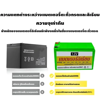 แบตเตอรี่ลิเธียม 12V 8AH 12AH 20AH น้ำหนักเบา ใช้งานได้หลากหลาย