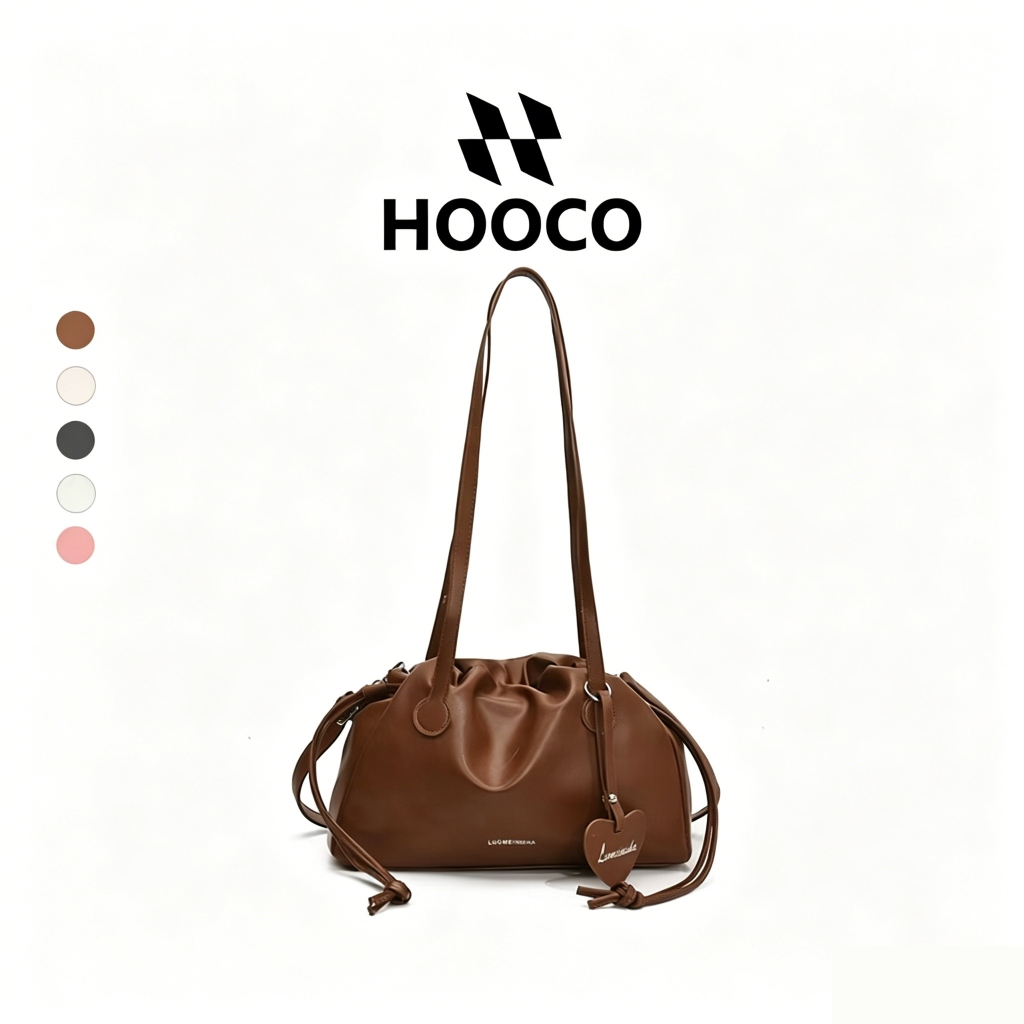 HOOCO กระเป๋าผู้หญิง พร้อมส่ง กระเป๋าถังดีไซน์สายรัดดึง รุ่นใหม่2026 แรกแท้ ดีไซน์น้อยคนมี ถือมือได้ หรือสะ