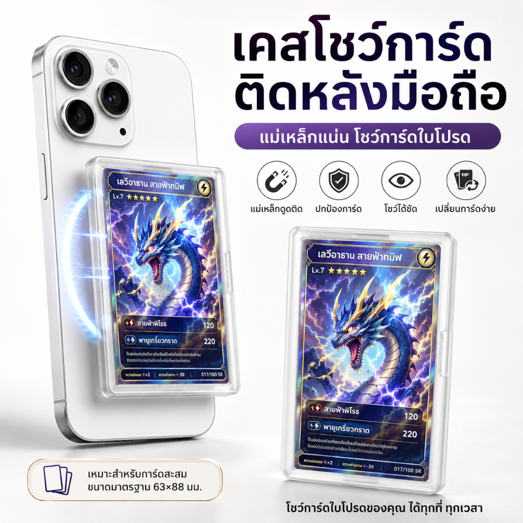 [แถมซองการ์ด] กรอบใส่การ์ดแม่เหล็ก GIVY เคสใสผิวด้าน ติดหลังโทรศัพท์ แม่เหล็กดูดแน่น ไม่หลุดง่าย สำหรับการ์ดสะสม