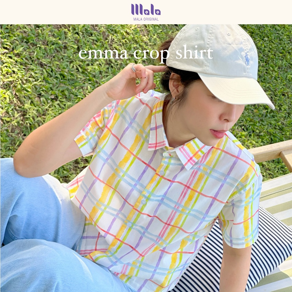 MalaOriginal | Emma Crop Shirt เสื้อเชิ้ตครอป แขนสั้น ลายสก็อต สีพาสเทล น่ารักคิ้วท์ๆ สไตล์ญี่ปุ่น