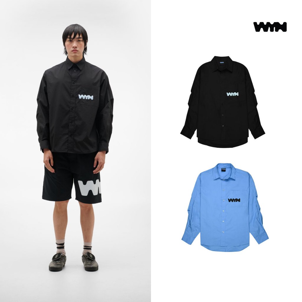 WYN เสื้อเชิ้ต ผู้ชายแขนยาว ทรงโอเวอร์ไซส์ มีให้เลือก 2 สี YSLZ001