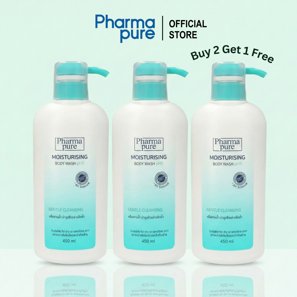 PharmaPure Body Wash 450 ml. ซื้อ 2 แถม 1 ครีมอาบน้ำมอยส์เจอไรซ์เซอร์ ลดผมแห้งคัน ผิวแพ้ง่าย