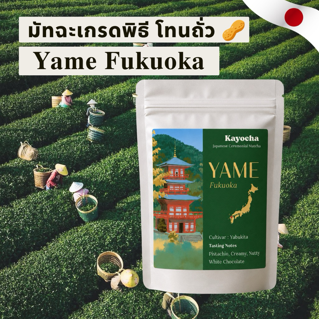 ผงมัทฉะจากญี่ปุ่น YAME Ceremonial Grade สายพันธุ์เดียว YABUKITA ขนาด 50g 🥜🥜🌰โทนถั่ว อูมามิ หอมมันนัว