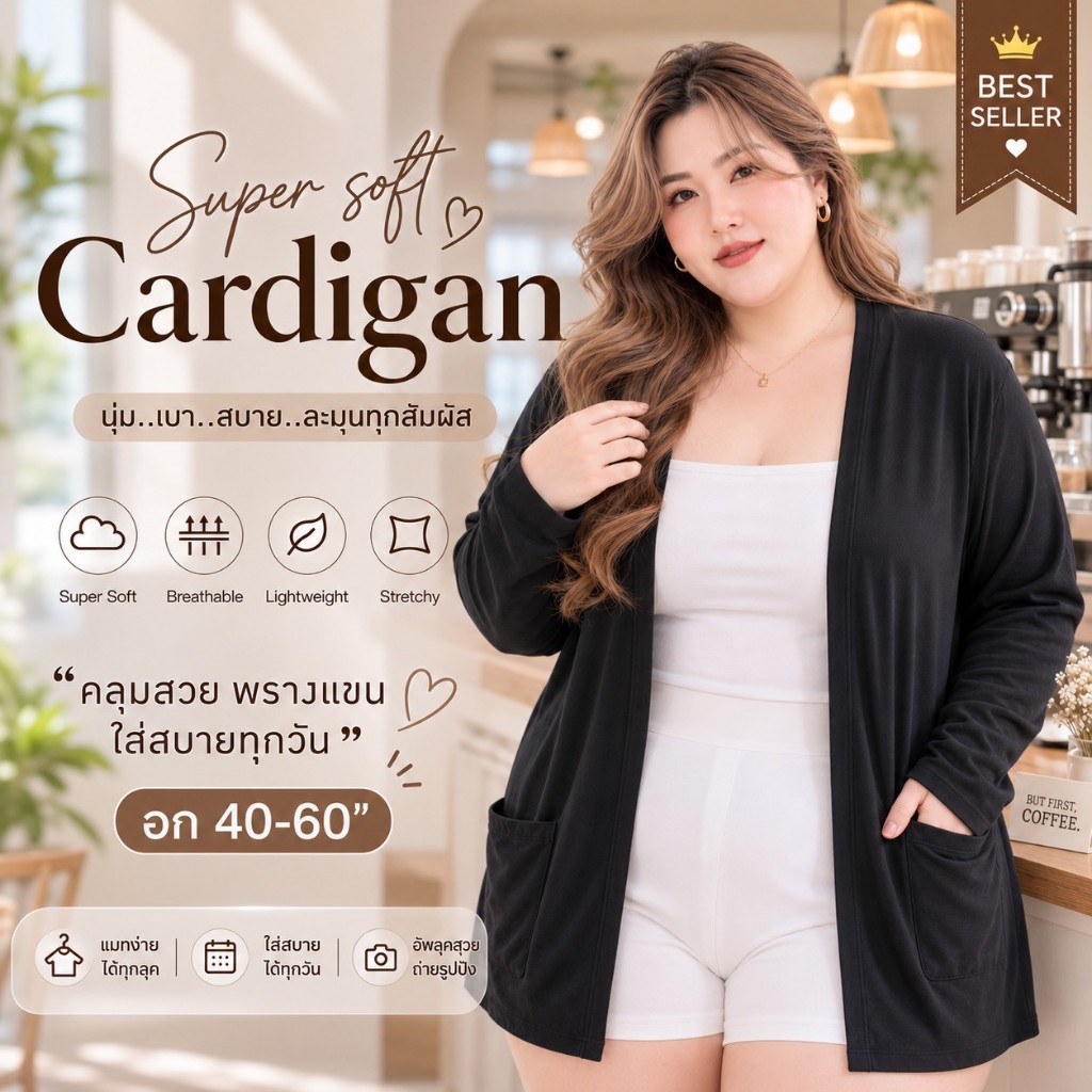 [ ส่งฟรี 🔥 ] A590 Super soft cardigan oversize เสื้อคลุมผ้าร่องแขนยาว (อก 40-60“)