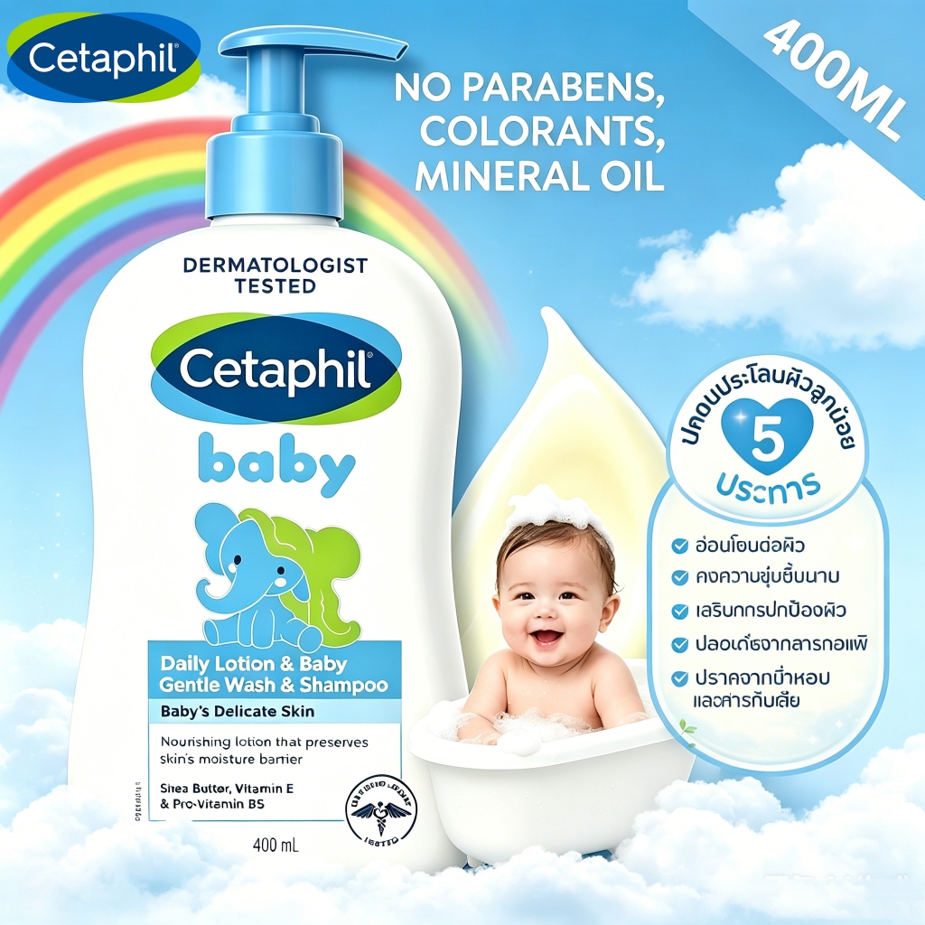 Cetaphil Daily Baby Lotion 400 มล. with shea butter อ่อนโยนต่อผิวบอบบาง ไม่แพ้ระคายเคือง บำรุงผิวลูกน้อย ผิวบอบบาง