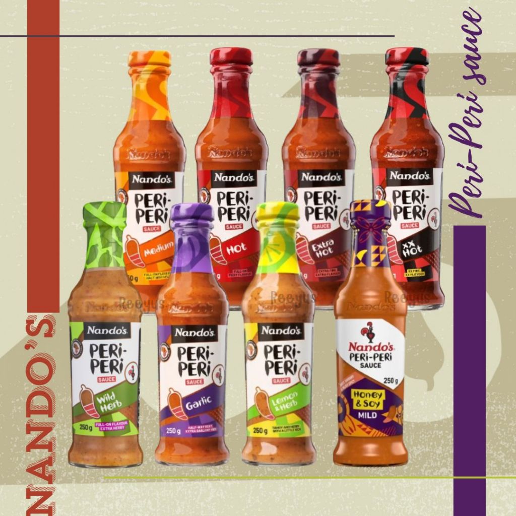 Nando's PERi-PERi Sauce 250g น้ำจิ้มอเนกประสงค์ มี 8 รส ขวดแก้ว มีฮาลาล สินค้าจากประะเทศแอฟริกาใต้