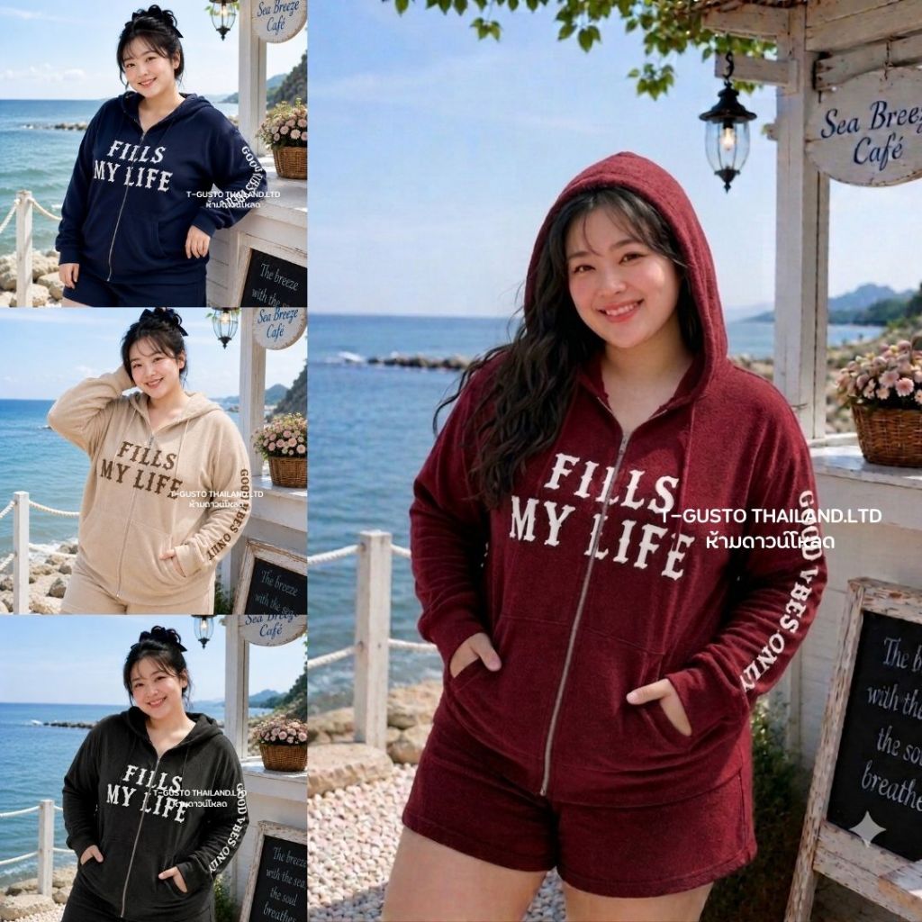 C24 เสื้อฮู้ดสกรีนTHIS MY LIFE สาวอวบ-พลัสไซส์ขาสั้นน่ารัก อก 40-58" ยาว 26" กางเกงเอว 28-56" ยาว 19"