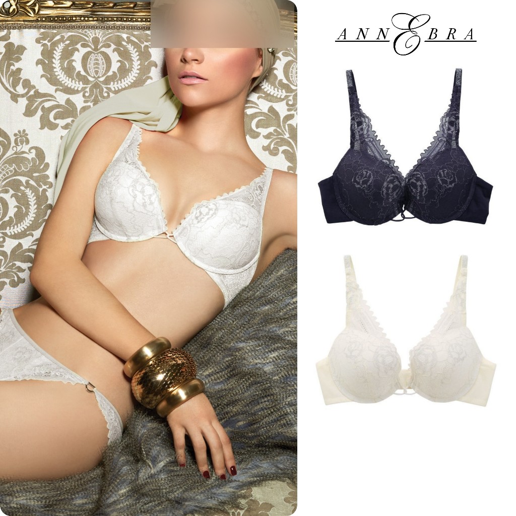 Annebra บราเสริมทรง ตะขอหลัง คอวี มีโครง เสริมฟองน้ำ Push up Mold bra V Neck รุ่น AB1-586