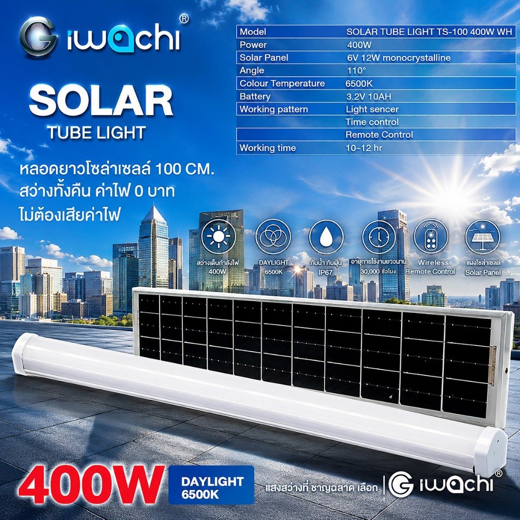 IWACHI หลอดไฟโซล่าเซอร์ 400w แสงขาว+แผงโซล่าเซลล์ TS-100 IP67