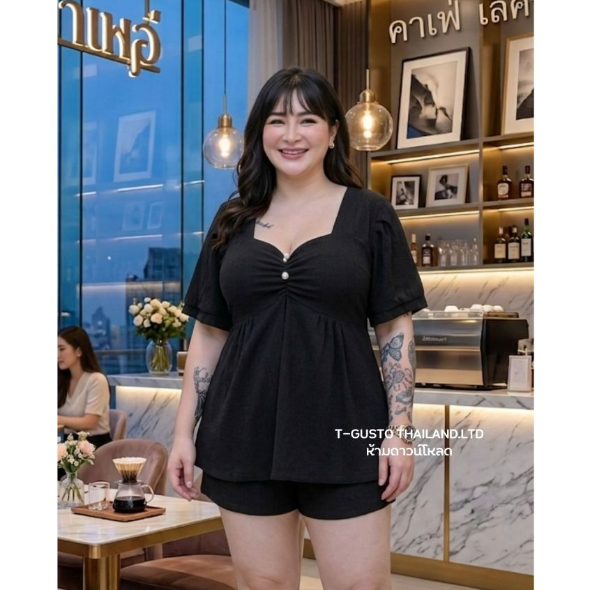 C10ชุดเซตเจ้าหญิง-ขาสั้น ผ้าท๊อฟฟี่ ชุดเซตสาวอวบใส่สบายอก 38-56 ยาว 26 กางเกง 28-52 สะโพก 58-64 ยาว19นิ้ว