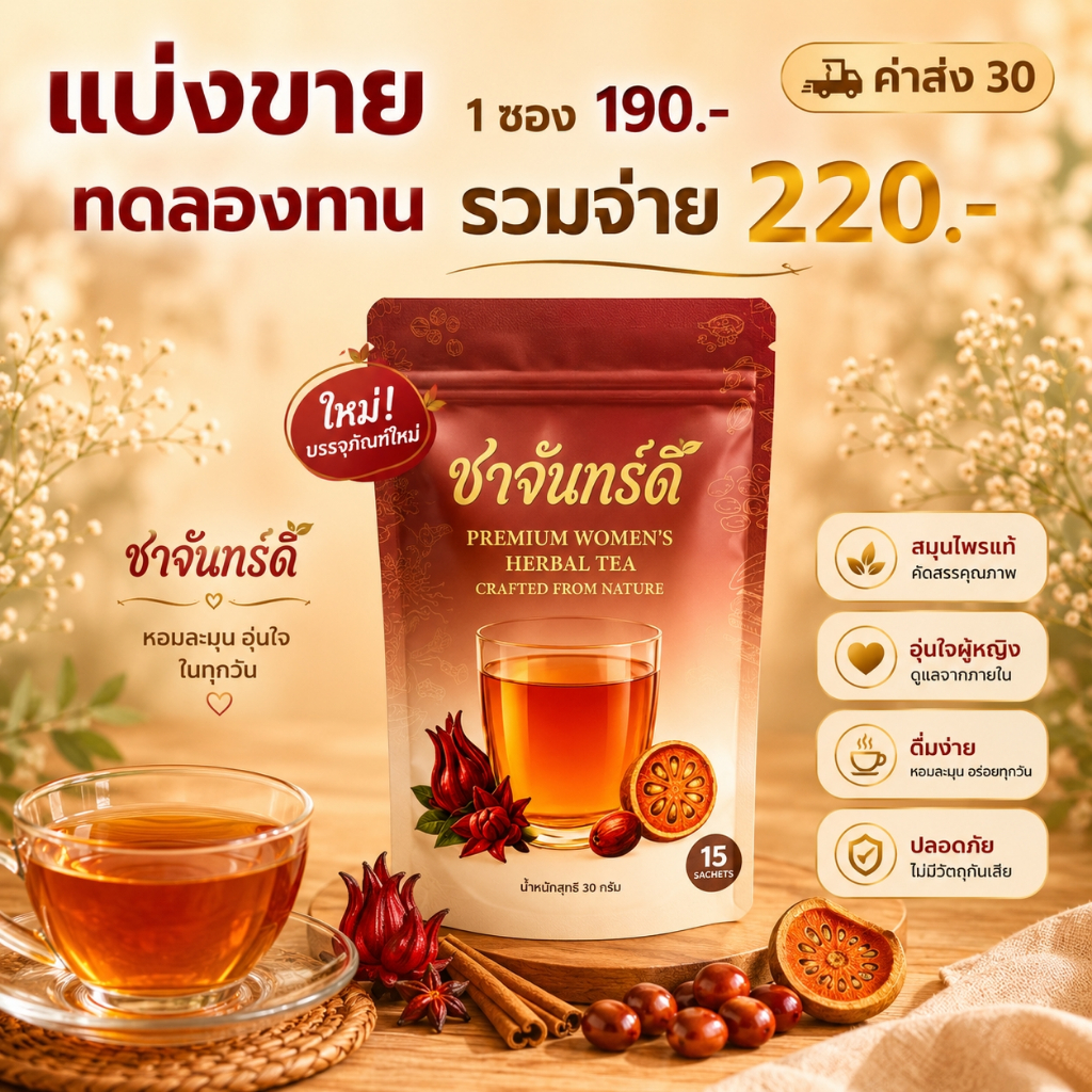 ชาบำรุงผู้หญิง ชาวัยทอง ชาจันทร์ดี
