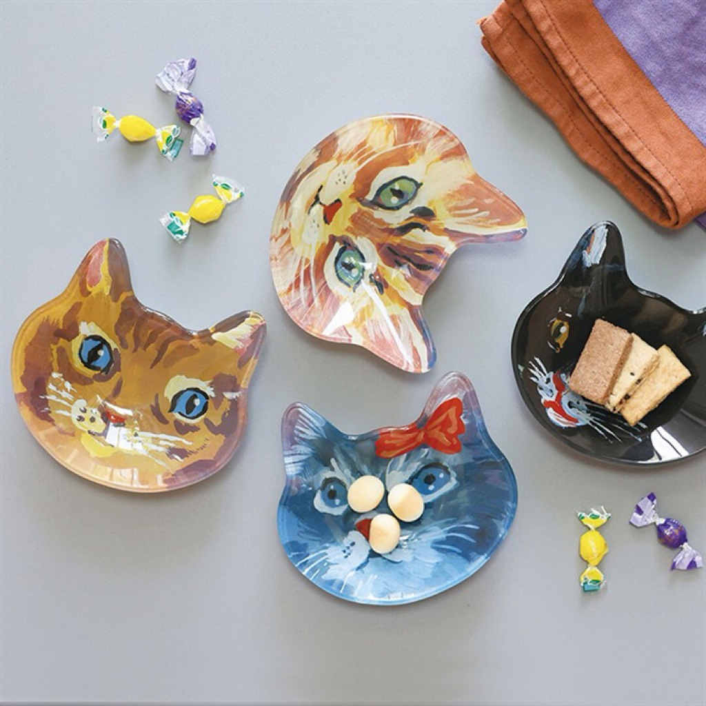 พร้อมส่งด่วน 💐 Nathalie Lete Cat Face Glass Bowl ชามแก้วลายหน้าแมว ขนาด 13 ซม ชามแก้วตกแต่ง ที่ใส่ของ วินเทจ