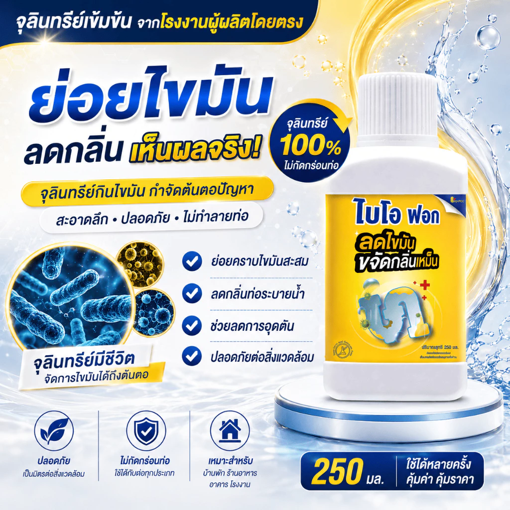 (ขวดเล็ก) ไบโอฟอก ขนาด 250ml. จุลินทรีย์ย่อยไขมัน ในอ่างล้างจ้านและห้องน้ำ ดับกลิ่นเหม็น สลายส้วมเต็ม ท่อตัน thumbnail 5