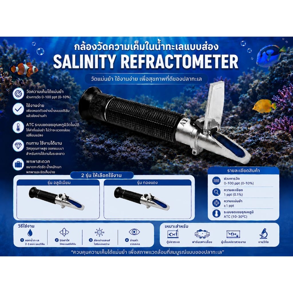 กล้องวัดความเค็มน้ำทะเลแบบส่อง ของแท้  Salinity Refractometer