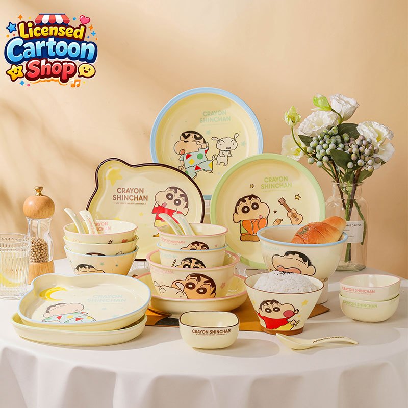 【ของแท้】Crayon Shinchan สไตล์สดใส จานชามเซรามิก ชาม/จาน/ช้อน/ตะเกียบ ใช้ไมโครเวฟได้