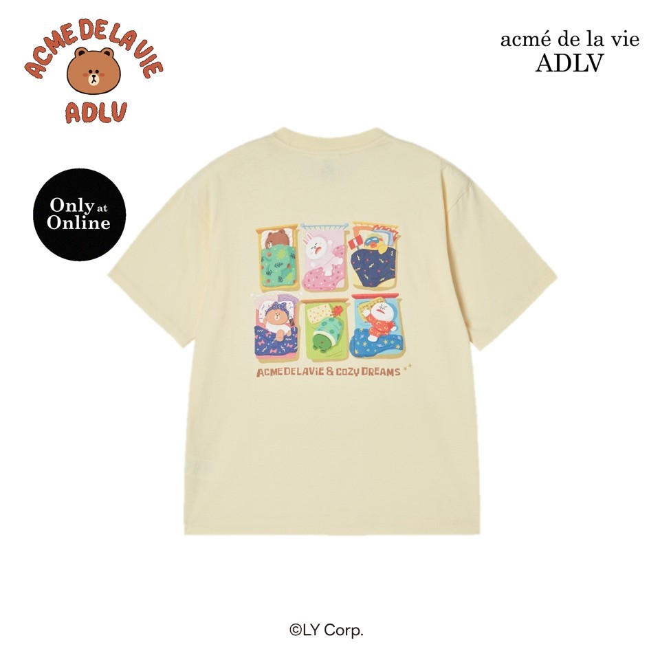 ADLV [acme de la vie] เสื้อยืด Oversize รุ่น Sleeping Line Friends Short Sleeve T-Shirt Yellow (50273SSLSSU_S6YLXX)