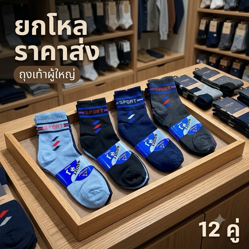 🌷ยกโหล 🌷 ถุงเท้าข้อยาว 12 คู่ราคาส่ง