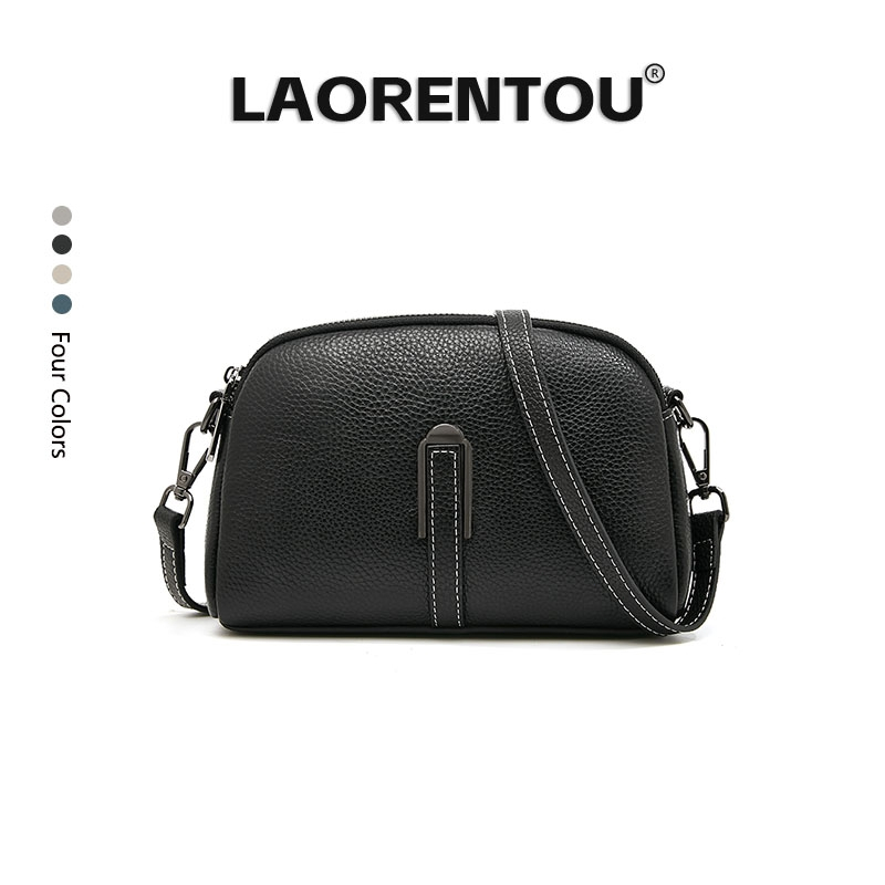 LAORENTOU  ระเป๋าใส่โทรศัพท์สะพายข้างผู้หญิง วัสดุหนังวัวทนทาน กระเป๋า crossbody ผู้หญิง คลาสสิกสีดำ