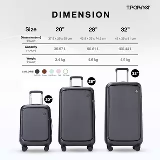 เปิดหน้าหยิบของง่าย | Tpartner GLAMOROUS กระเป๋าเดินทางเฟรมอลูมิเนียม TSA Lock ระบบเบรก ล้อหมุน 360° 20/28/32 นิ้ว