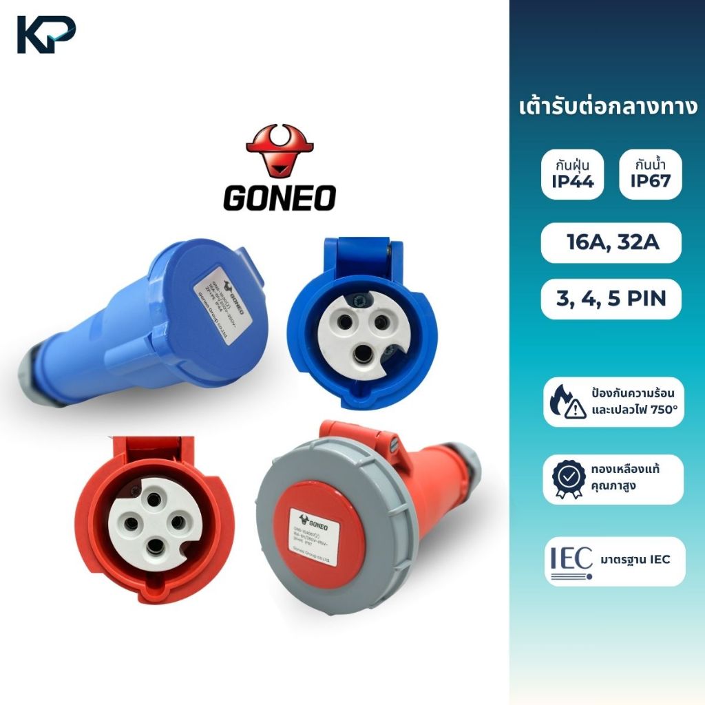 GONEO เต้ารับต่อกลางทาง ชนิดกันฝุ่น IP44 และ ชนิดกันน้ำ IP67 16-32A