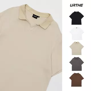 URTHE - เสื้อโปโล แขนสั้น Oversize รุ่น SLIT NECK POLO SHIRT