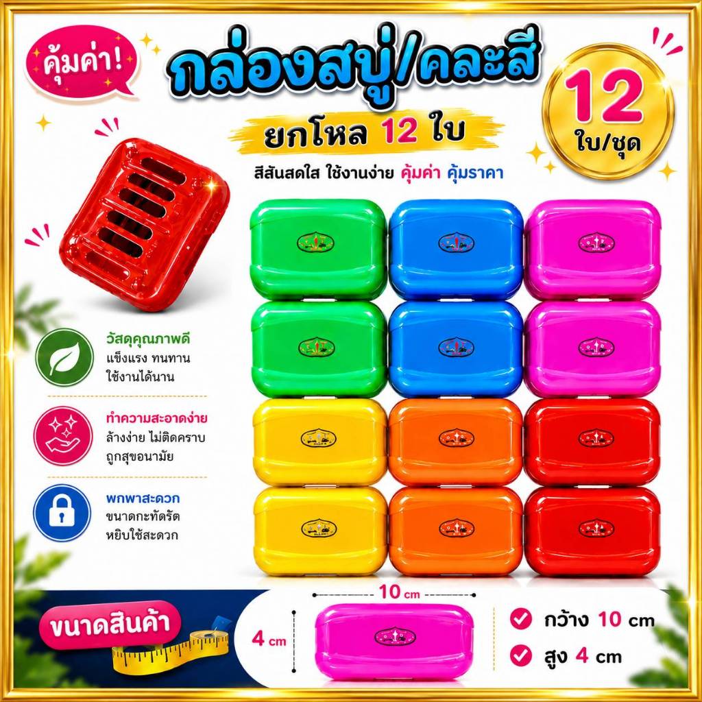(คละสี 1โหล) กล่องสบู่ ตลับสบู่ ที่วางสบู่