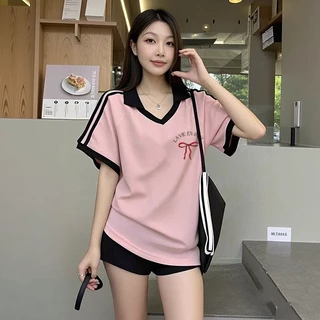 เสื้อปกทรงสเก็ตสวยๆผู้หญิงแฟชั่นมาใหม่ oversize เสื้อผ้าสาวอวบไซส์ใหญ่น่ารักๆ เสื้อยืดแขนสั้นลําลองทรงหลวมสไตล์เกาหลี