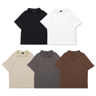 URTHE - เสื้อโปโล แขนสั้น Oversize รุ่น SLIT NECK POLO SHIRT