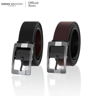 Louis Montini เข็มขัดผู้ชาย หนังวัวแท้ หัวกิ๊บหมุนได้ Reversible Belt (2-Sided Belt) MGN236