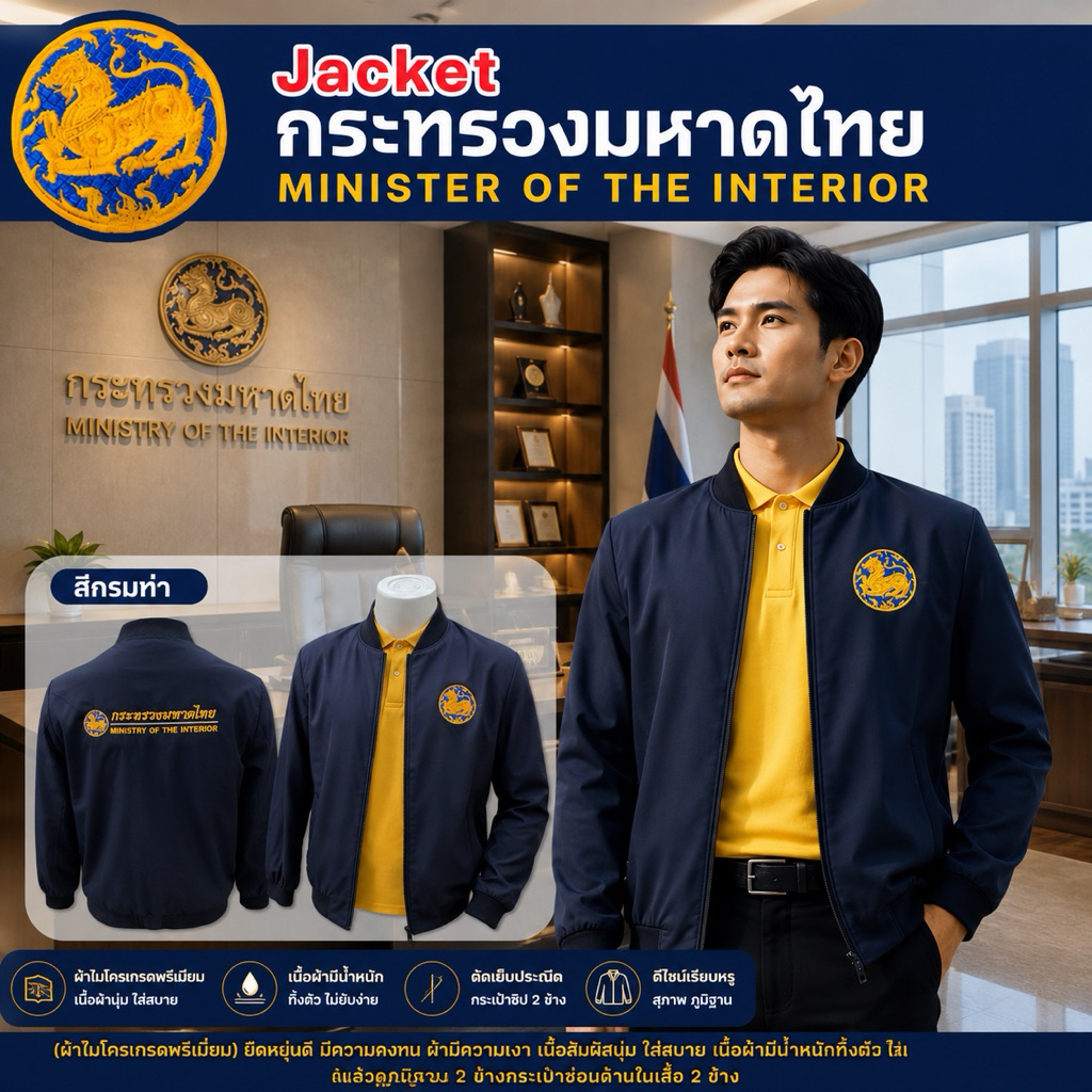 แจ็กเก็ตปักตรากระทรวงมหาดไทย(ปักหน้า/หลัง)