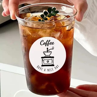 ส่งฟรี🚚 600ดวง. สติ๊กเกอร์ติดแก้วกาแฟ ฉลากสินค้าสำเร็จรูป 3.8x3.8cm สติกเกอร์Coffee สีดำ-ขาว กันน้ำ Have a nice day X.10