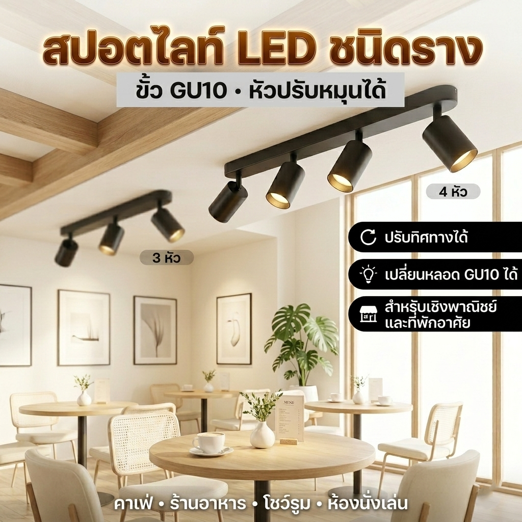 CANMEIJIA โคมไฟเพดานสปอตไลท์ GU10 แทร็กไลท์ 1/2/3/4/5 หัว ปรับมุมได้ สําหรับตกแต่งภายใน