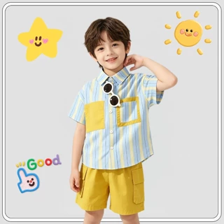 MC335 ชุดเซ็ตเด็กชายหล่อเท่ เสื้อเชิ้ตแขนสั้น กางเกงขาสั้นใส่สบาย