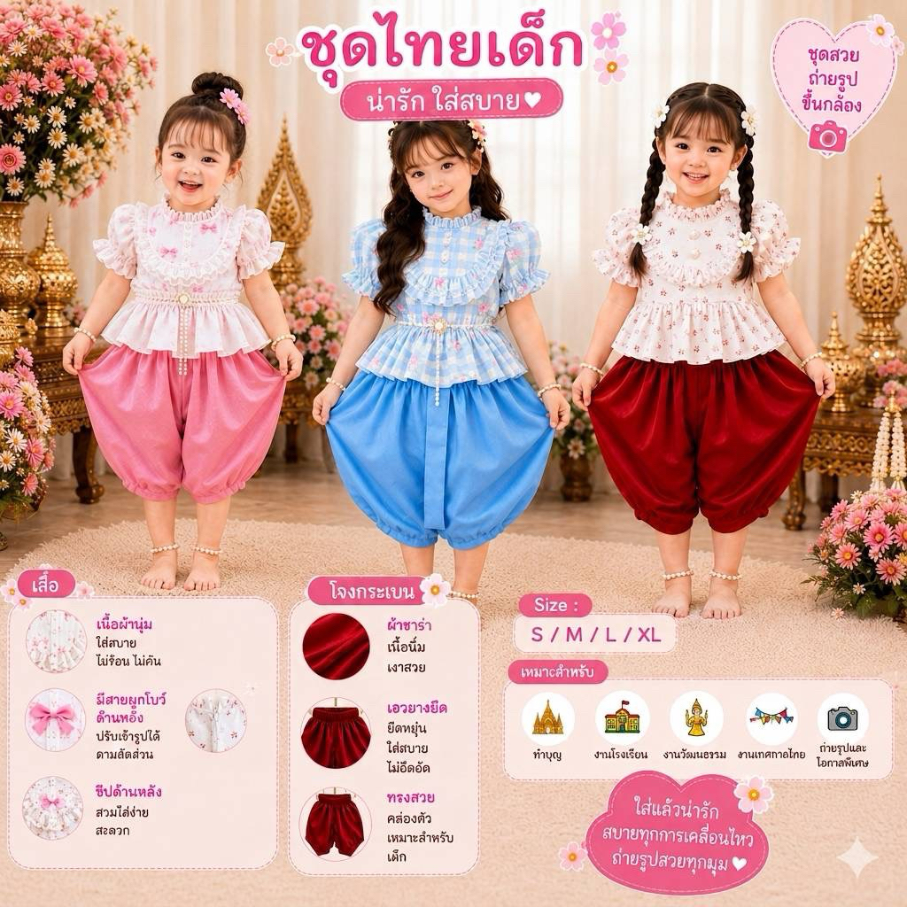 ชุดไทยเด็ก ชุดไทยประยุกต์ สำหรับน้อง 8 เดือน - 6 ปี