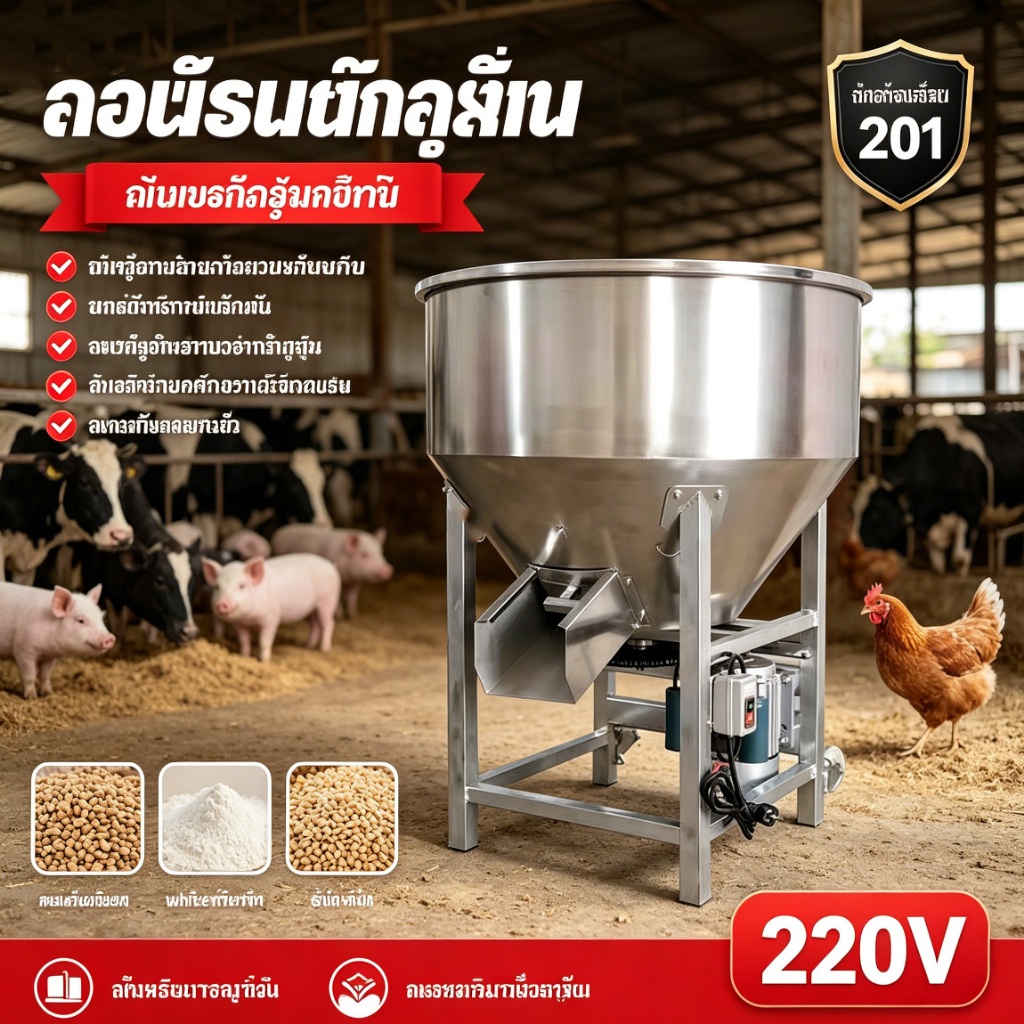 SHANBEN สแตนเลสหนา เครื่องผสมอาหารสัตว์ เครื่องผสมเม็ดผงเมล็ด เครื่องผสมฟาร์มในครัวเรือน220V