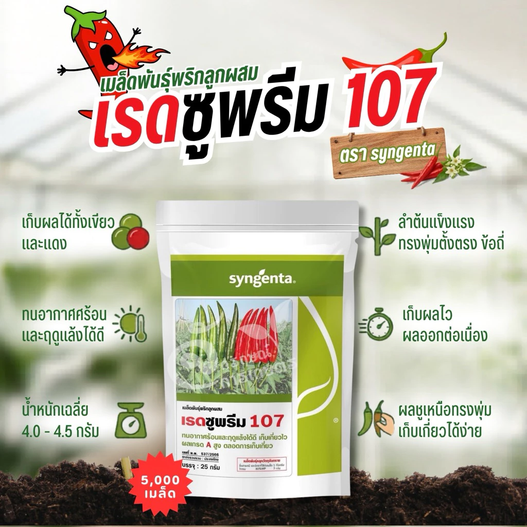 พริกเรดซูพรีม 107 (Syngenta)1ซองได้5000เมล็ด