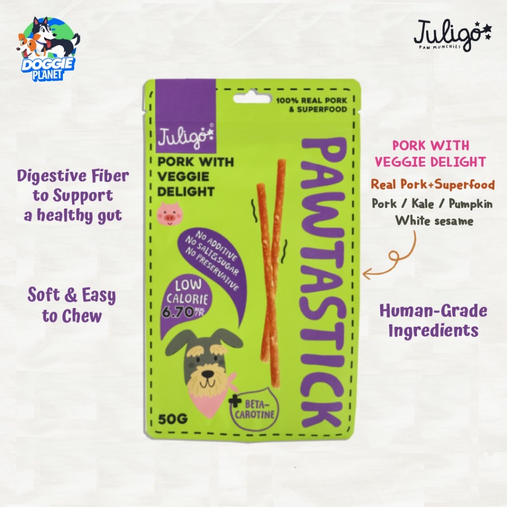 Juligo Pawtastick Pork ขนมสุนัข แท่งนุ่ม สูตรเนื้อหมู บำรุงสายตา เสริมภูมิคุ้มกัน 50 g