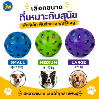 JW Crackle Heads Crackle Ball Dog Toy บอลยางทนทาน กลิ่นวานิลา สอดไส้วัสดุขวดน้ำ กัดแล้วเสียงดังสะใจ