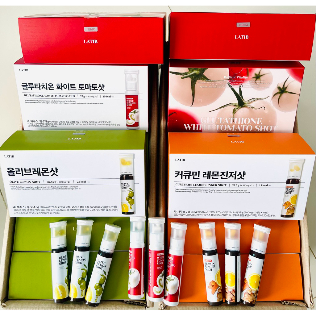 พร้อมส่ง💢[LATIB] Olive Lemon Shot Ginger shot25ml💯🇰🇷 ชุด แคปซูลน้ํามันมะกอก+เลมอนช็อต ขิงช็อต 1กล่อง14ขวด